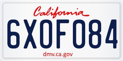 CA license plate 6XOF084