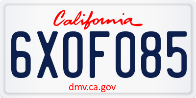 CA license plate 6XOF085