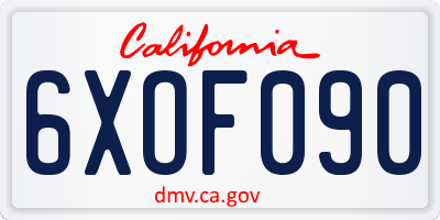 CA license plate 6XOF090