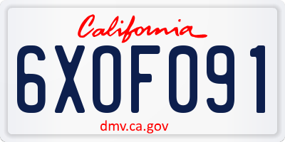 CA license plate 6XOF091