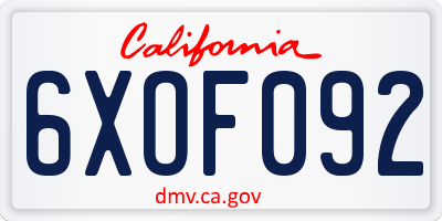 CA license plate 6XOF092