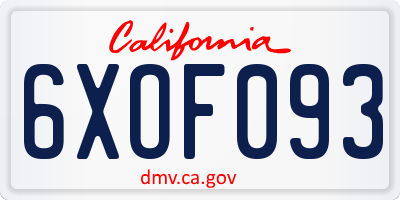 CA license plate 6XOF093