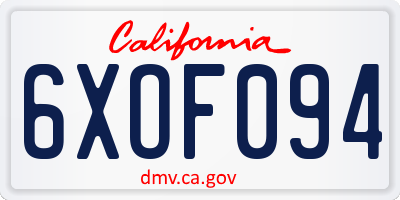 CA license plate 6XOF094