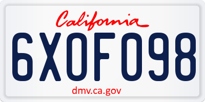 CA license plate 6XOF098