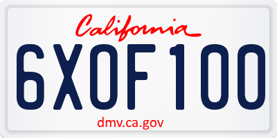 CA license plate 6XOF100
