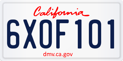 CA license plate 6XOF101