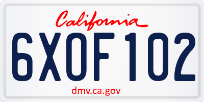 CA license plate 6XOF102