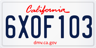 CA license plate 6XOF103