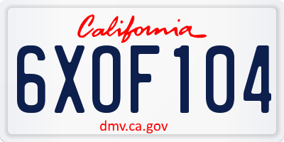 CA license plate 6XOF104
