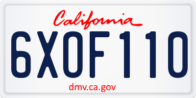 CA license plate 6XOF110