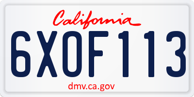 CA license plate 6XOF113