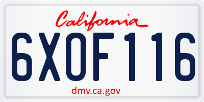 CA license plate 6XOF116