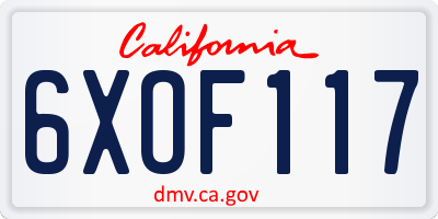 CA license plate 6XOF117