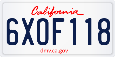 CA license plate 6XOF118