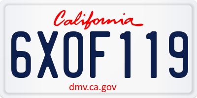CA license plate 6XOF119