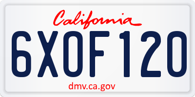 CA license plate 6XOF120