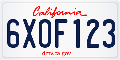 CA license plate 6XOF123