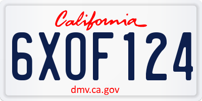 CA license plate 6XOF124