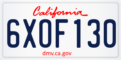 CA license plate 6XOF130