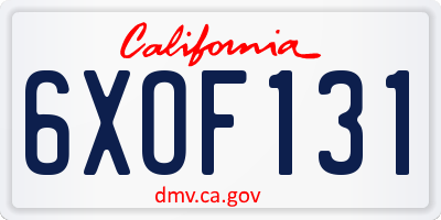 CA license plate 6XOF131