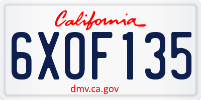 CA license plate 6XOF135