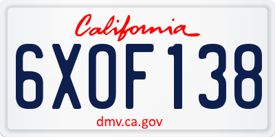 CA license plate 6XOF138