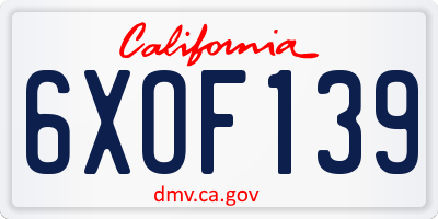 CA license plate 6XOF139
