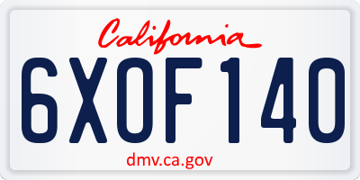 CA license plate 6XOF140