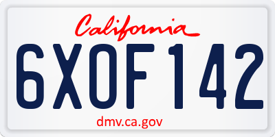 CA license plate 6XOF142