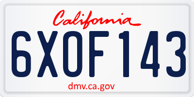 CA license plate 6XOF143