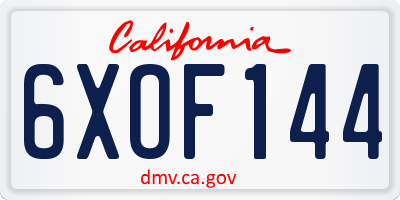 CA license plate 6XOF144