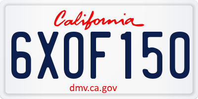 CA license plate 6XOF150