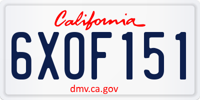 CA license plate 6XOF151