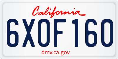CA license plate 6XOF160