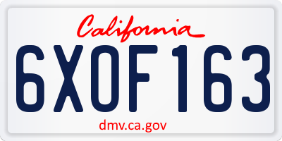 CA license plate 6XOF163