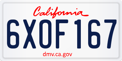 CA license plate 6XOF167