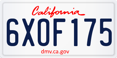 CA license plate 6XOF175