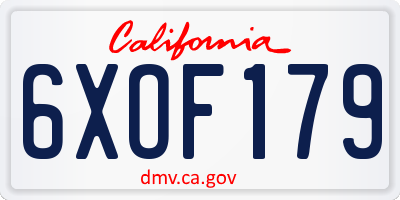 CA license plate 6XOF179