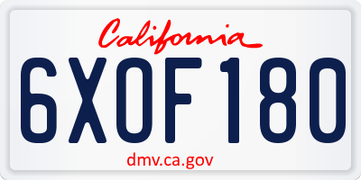 CA license plate 6XOF180
