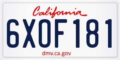 CA license plate 6XOF181