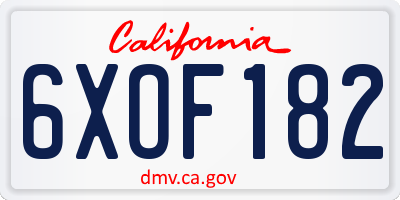 CA license plate 6XOF182