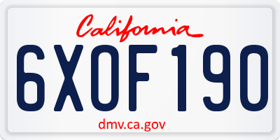 CA license plate 6XOF190