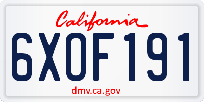 CA license plate 6XOF191