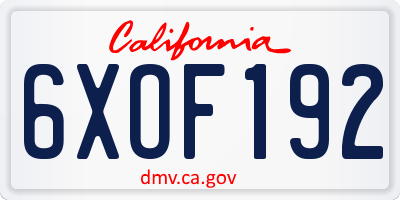 CA license plate 6XOF192