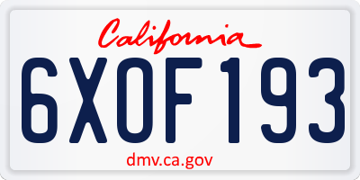 CA license plate 6XOF193