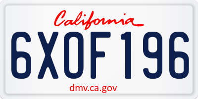 CA license plate 6XOF196