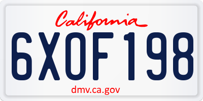 CA license plate 6XOF198
