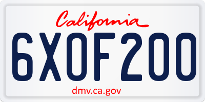 CA license plate 6XOF200