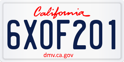 CA license plate 6XOF201