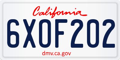 CA license plate 6XOF202